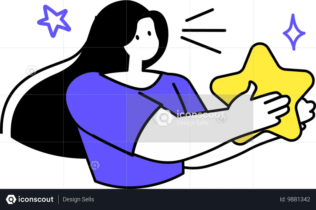 Une femme donne une étoile à son site Internet  Illustration