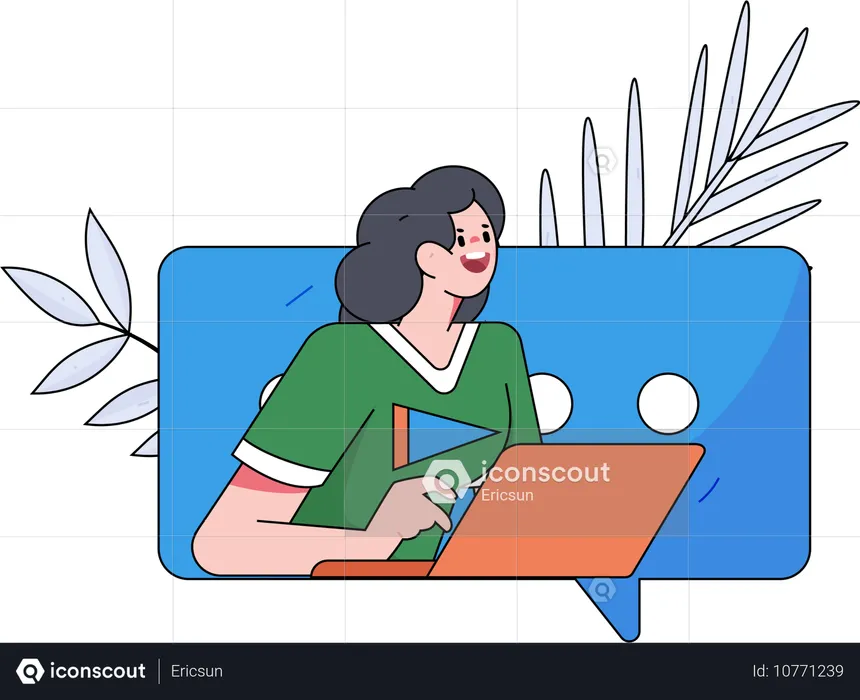 Une femme teste en direct une application de chat  Illustration