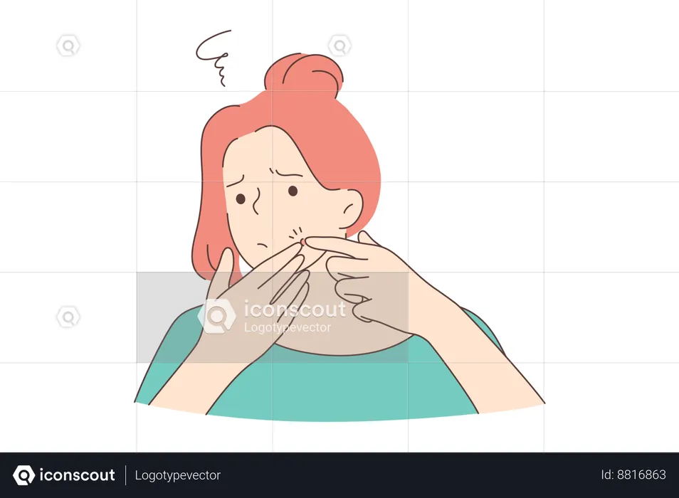 La femme est frustrée à cause du bouton du visage  Illustration