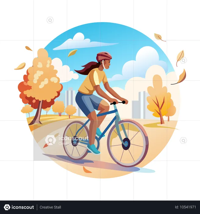 Une femme fait du vélo par beau temps  Illustration