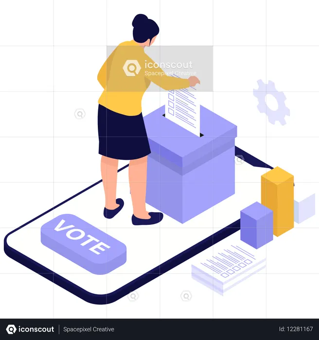 Une femme soumettant un bulletin de vote numérique  Illustration