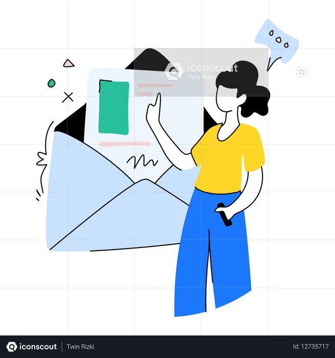 Une femme vérifie un document en ligne  Illustration