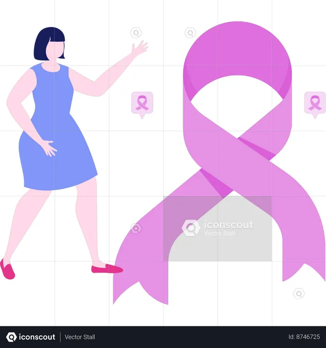 Une fille montre un ruban pour le cancer du sein  Illustration