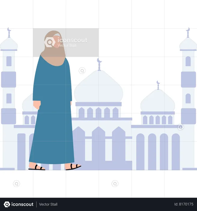 Une fille musulmane va à la mosquée  Illustration