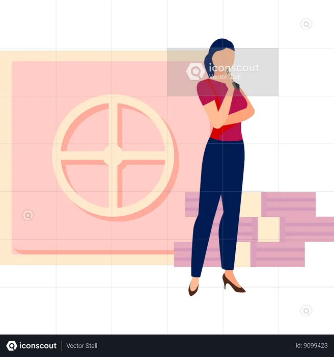 La fille pense garder son argent dans un casier  Illustration