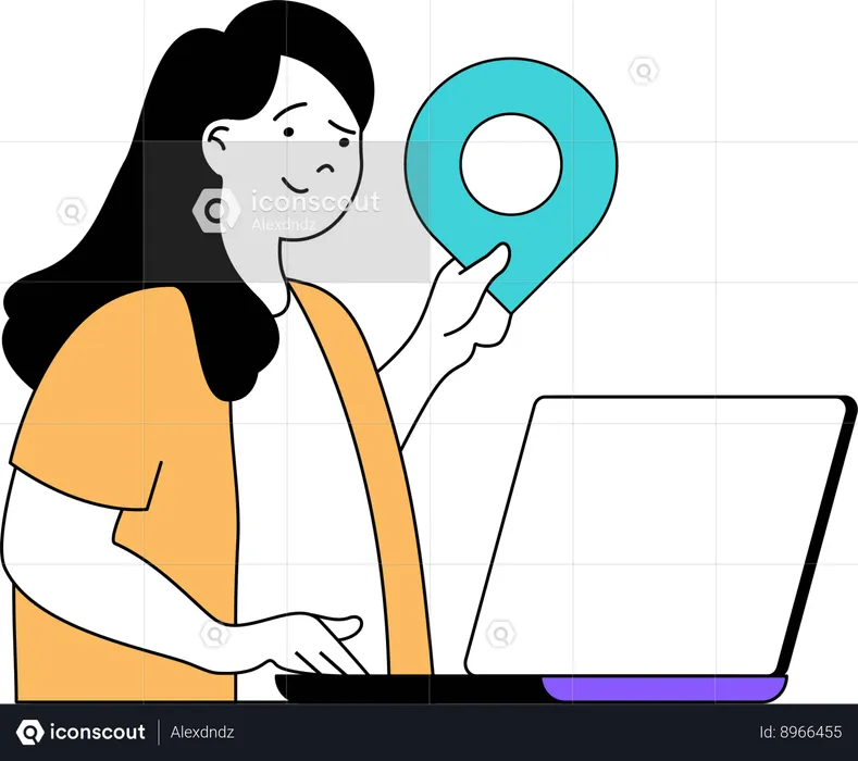 Une fille trouve une épingle de localisation en ligne  Illustration