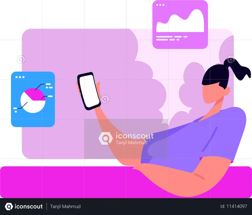 Une fille vérifie les mises à jour sur les réseaux sociaux  Illustration