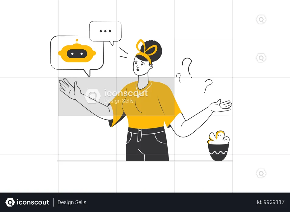 Une jeune fille pose des questions au chatbot parce qu'elle ne sait pas y répondre  Illustration