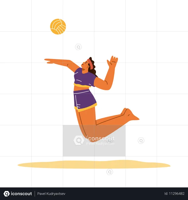 Une joueuse de beach-volley frappe une balle en sautant sur le sable  Illustration