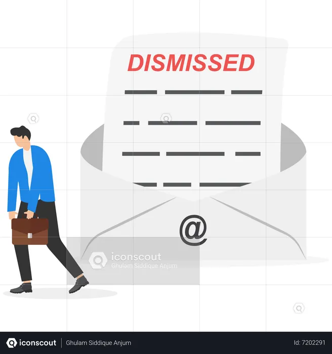 Unemployed businessman walk away from dismissed email  Illustration