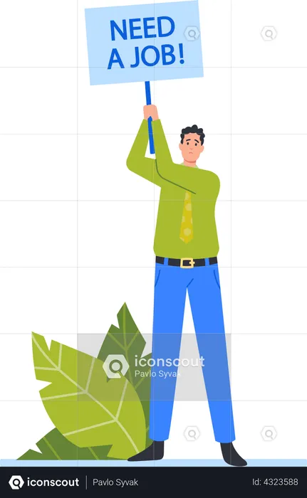 Unemployed Character Hold Banner Need Job  Illustration