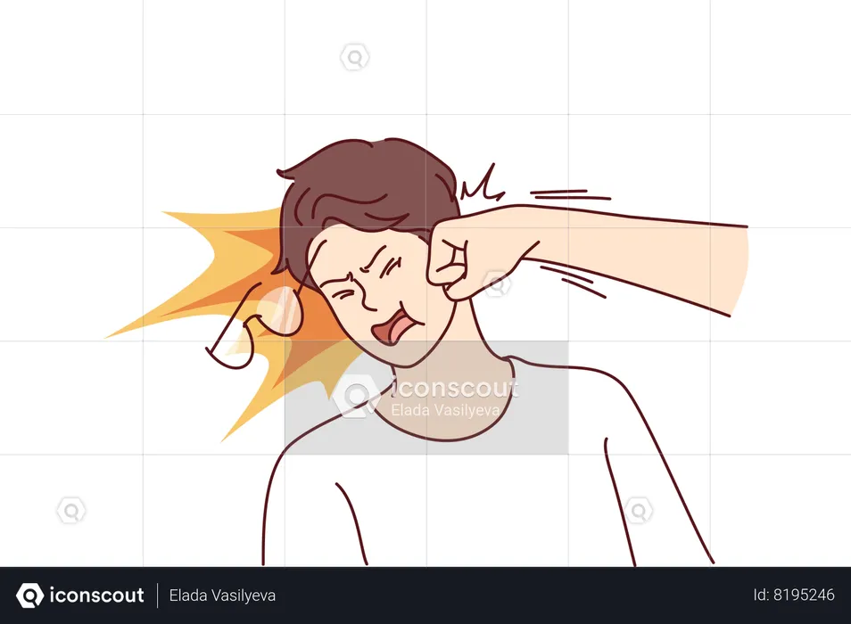 Unfortunate man gets punched in face and feels pain due to sudden aggression  Illustration