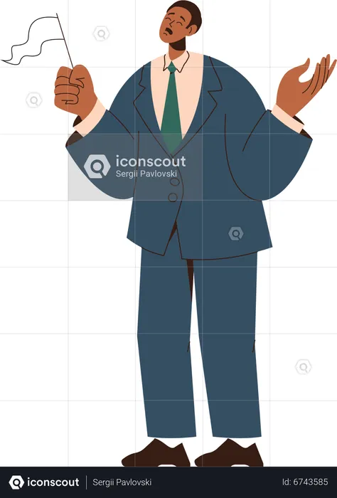 Unhappy businessman feeling helpless and waving flag in surrender  Illustration