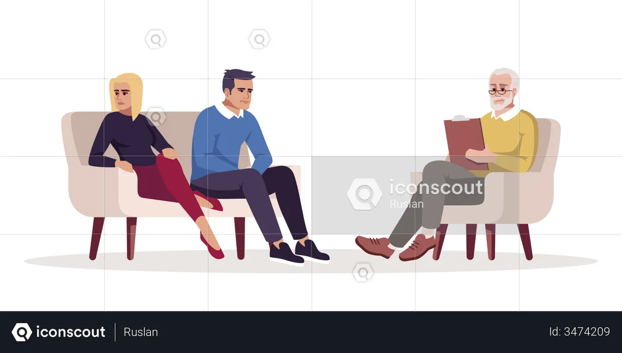 Unhappy couple consulting with specialist  Illustration