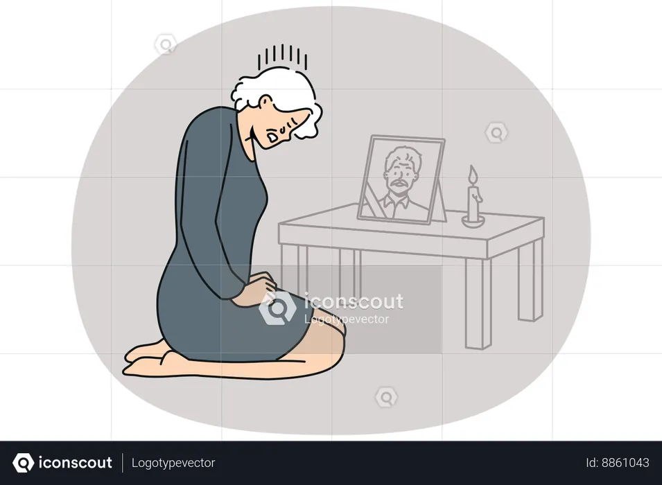 Unhappy elderly grieve miss passed away grandfather  Illustration