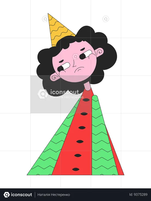 Unhappy girl in watermelon dress  Illustration