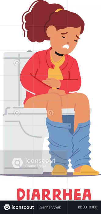 Unhappy Girl With Diarrhea Sits On Toilet  Illustration