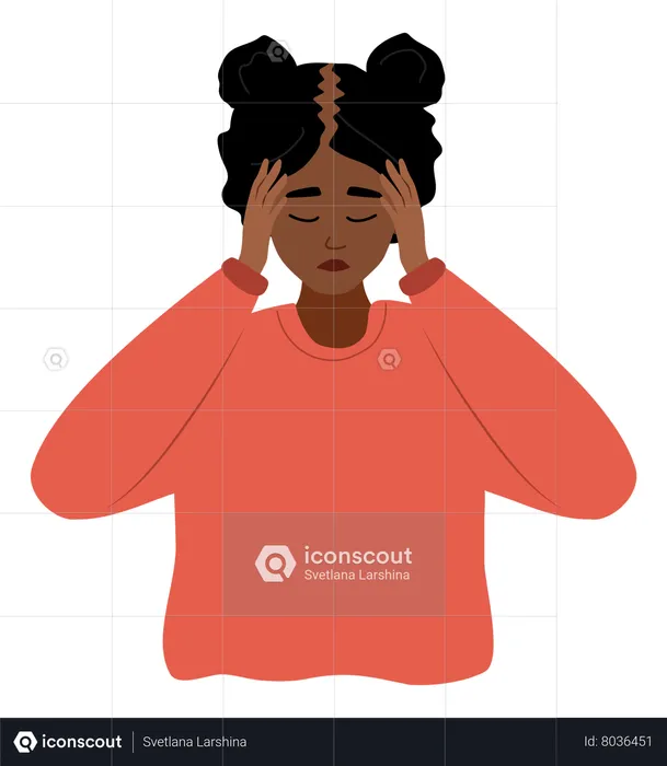 Unhappy girl with hair thinning  Illustration