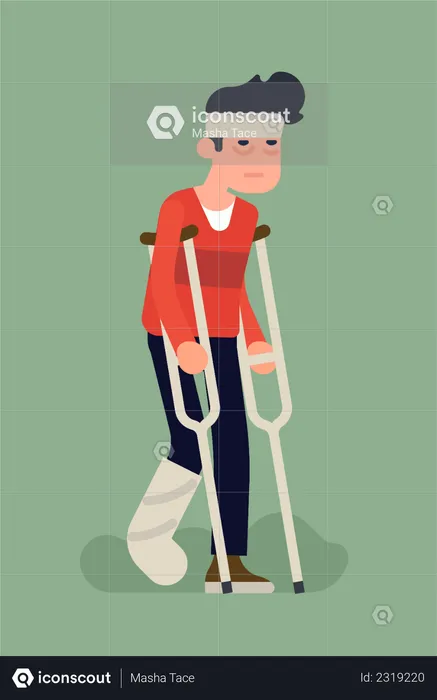 Unhappy injured person using crutches  Illustration