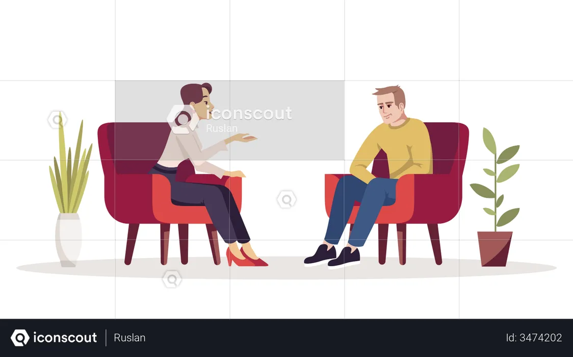 Unhappy man communicating with woman  Illustration