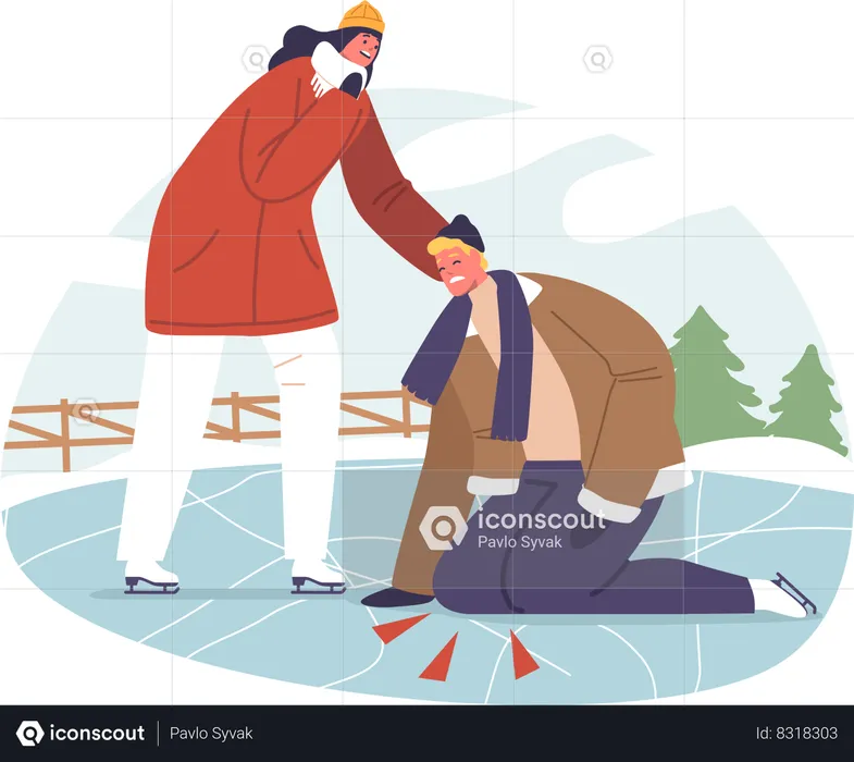 Unhappy Man Slipped On Ice Rink While Skating  Illustration