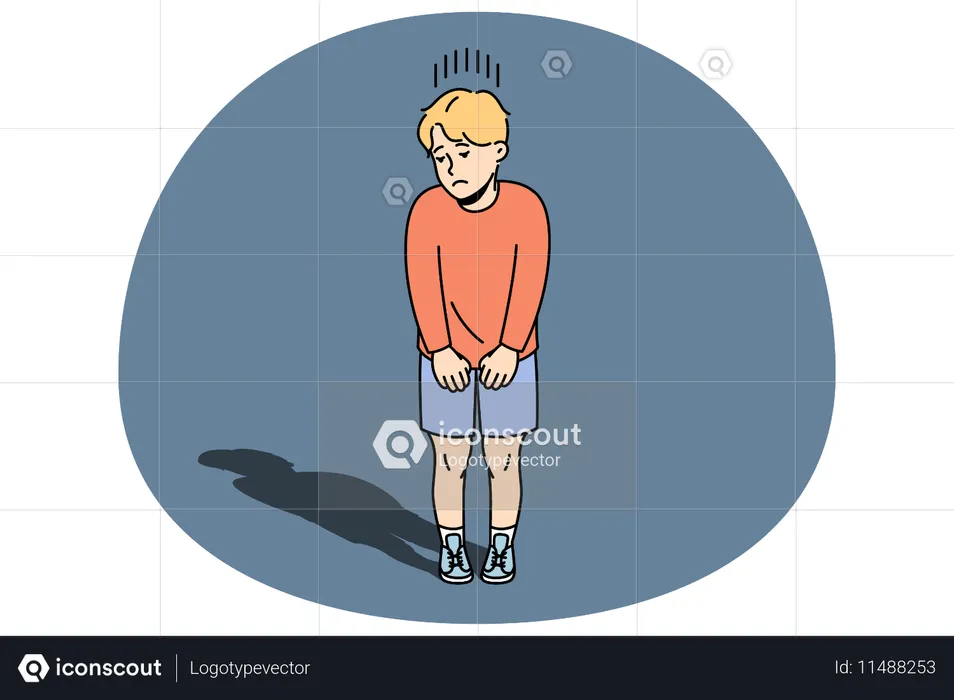 不幸な小さな男の子は不安と孤独を感じる  イラスト