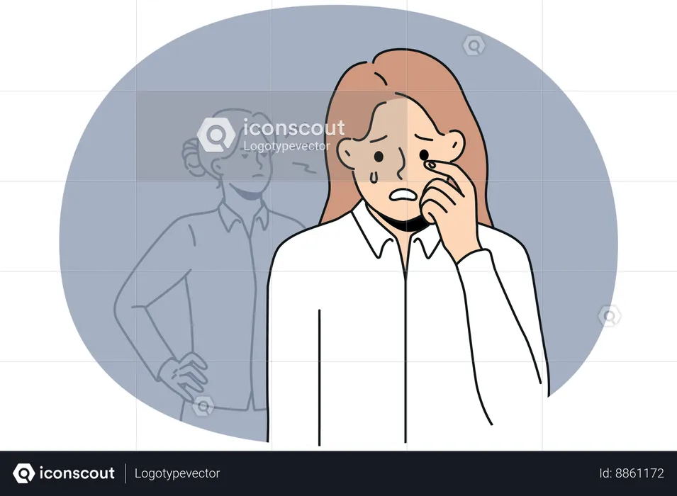 Unhappy stressed female employee cry suffer from bullying in office  Illustration