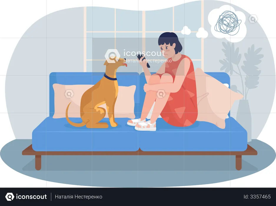 Unhappy teen girl at home  Illustration