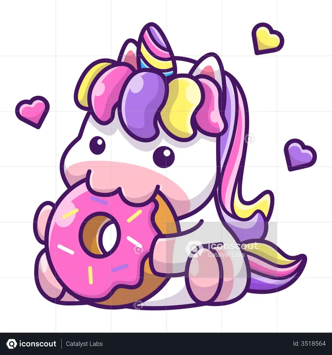 Unicorn Eating donut  Illustration