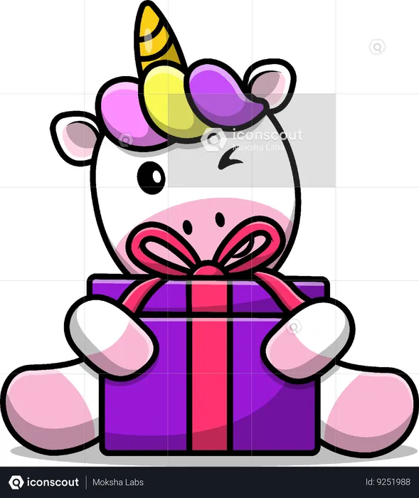 Unicorn Holding Gift Box  Illustration