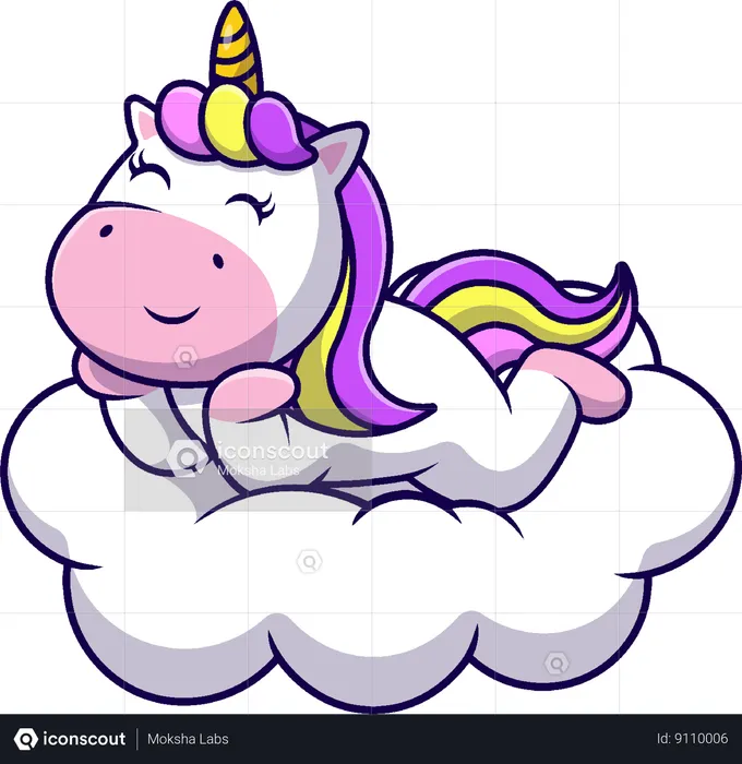 Unicorn Lay On Cloud  Illustration