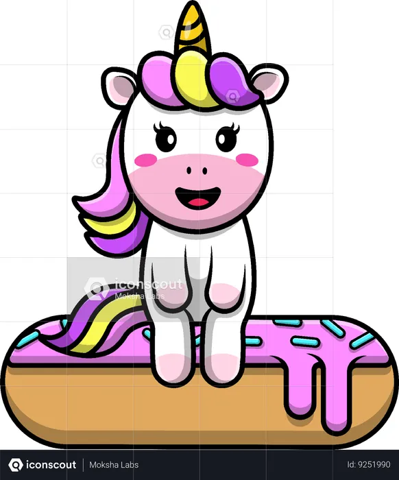Unicorn Sitting On Doughnut  Illustration