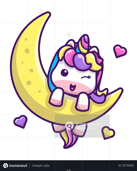 Unicorn sitting on moon  Illustration