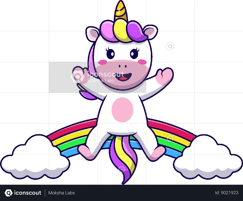 Unicorn Sitting On Rainbow Cloud  Illustration