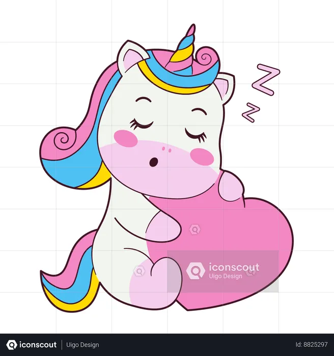 Unicorn Sleeping Holding Heart  Illustration
