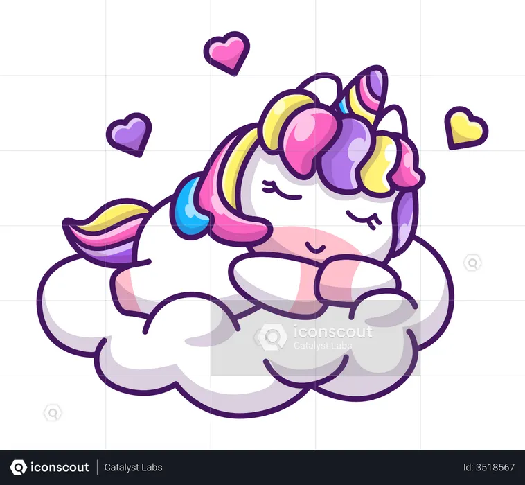 Unicorn sleeping on cloud  Illustration