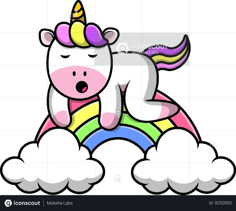Unicorn Sleeping On Rainbow  Illustration