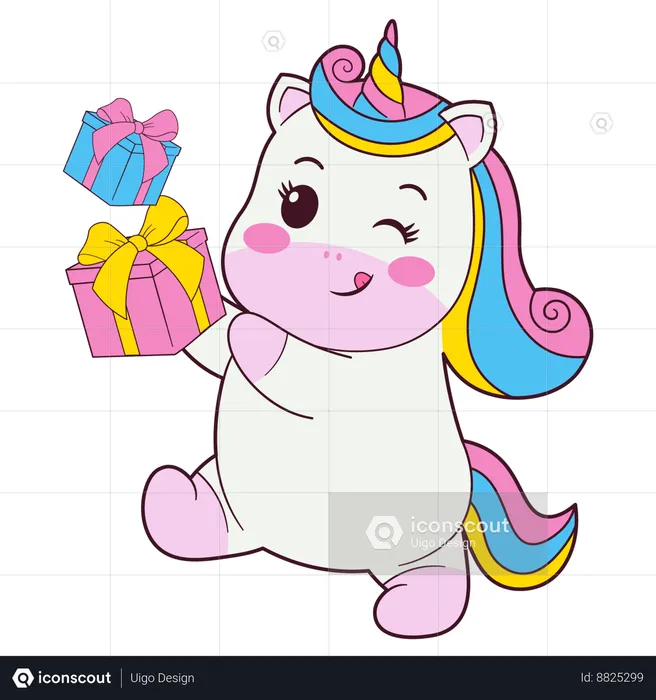 Unicorn With Gift Box  Illustration