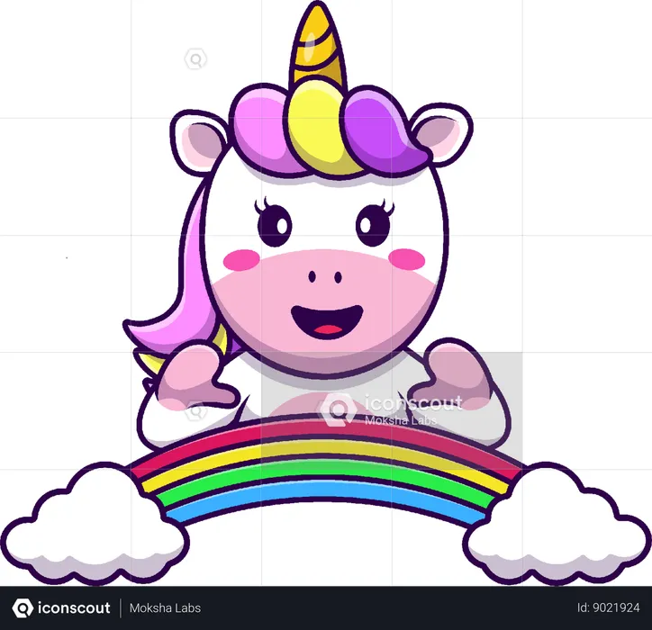 Unicorn With Rainbow Cloud  Illustration