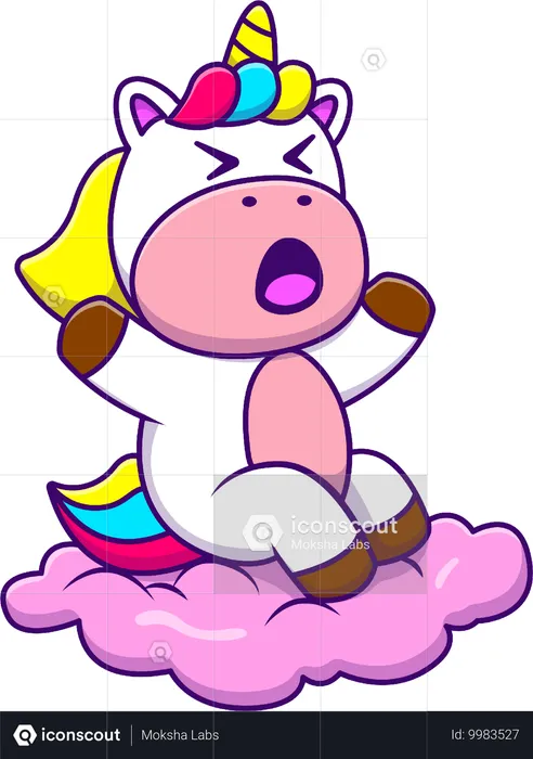 Unicornio En Nube Rosa  Ilustración