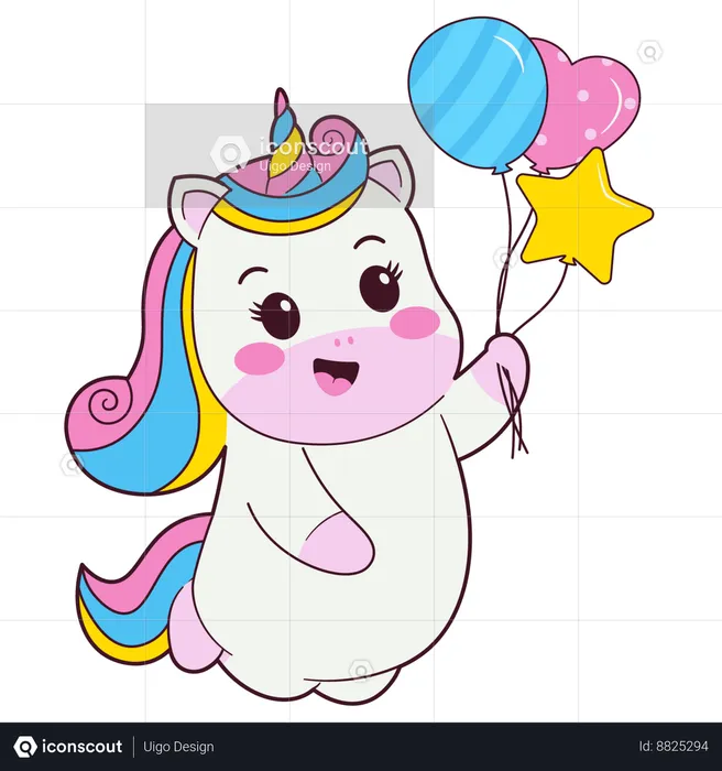 Unicornio feliz con globo  Ilustración