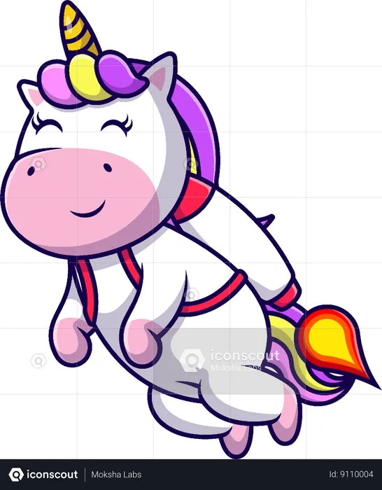 Unicornio volando con cohete  Ilustración