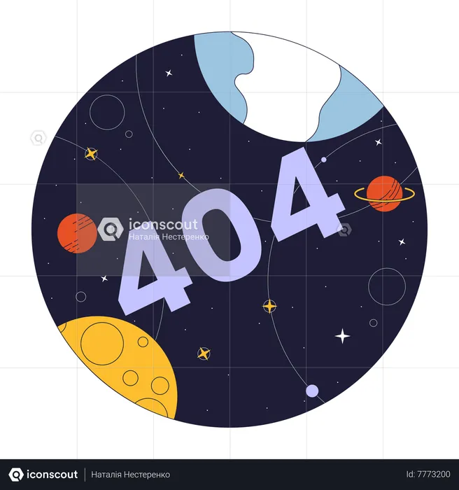 Universe with planets error 404  Illustration