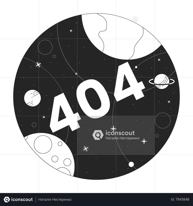 Universe with planets with error 404  Illustration