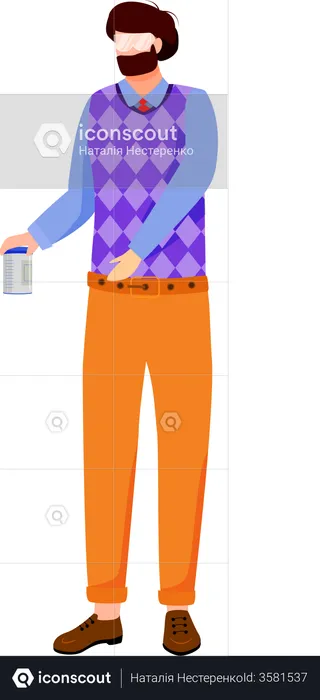 University professor with chemicals can  Illustration