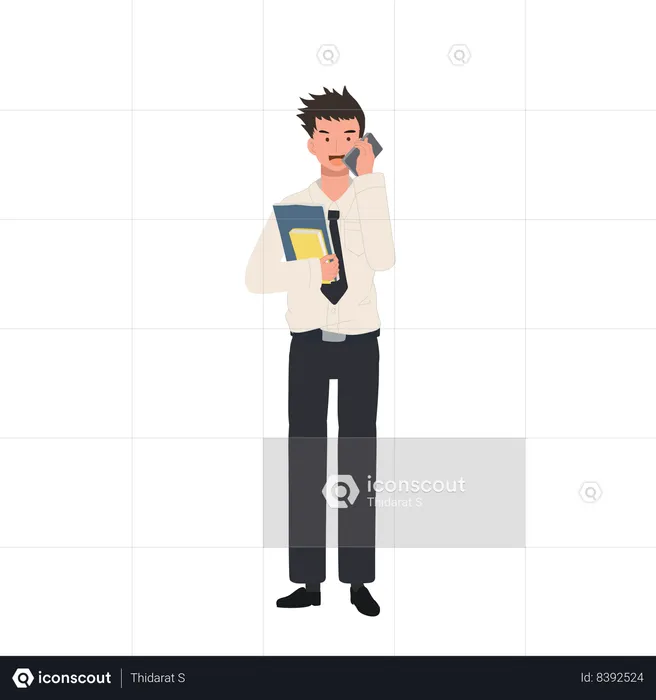 University Student Holding Books and talking on the phone  Illustration
