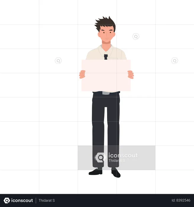 University Student in uniform is Holding Blank Board Sign  Illustration