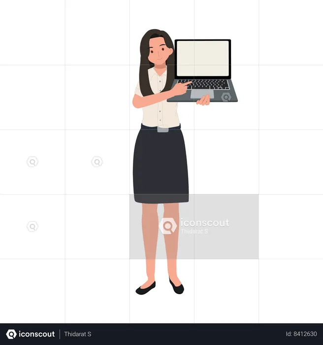 University Student in Uniform Presents with Laptop  Illustration