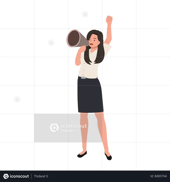 University Student in Uniform Shouting with Megaphone  Illustration