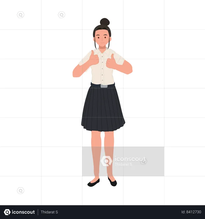 University Student in Uniform Showing Thumbs Up Positive Gesture  Illustration
